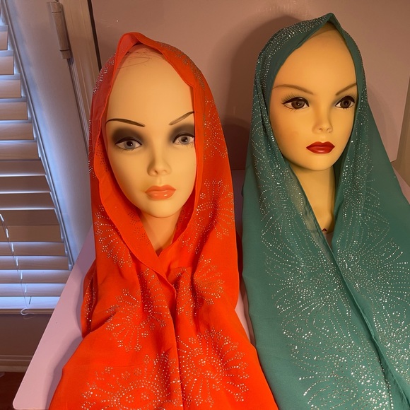 Orange and light green Romantic chiffon scarf with Rhinestone Shawl - Picture 8 of 16